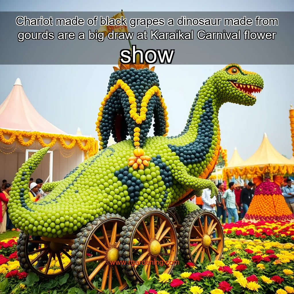 Chariot made of black grapes  a dinosaur made from gourds are a big draw at Karaikal Carnival flower show